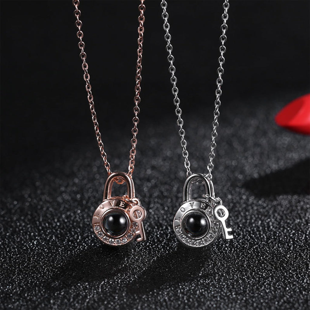 Personalized Photo Name Projection Lock Key Couple Necklace New Custom Pendant Necklaces - MERGE.DAY.1.FREESTYLE