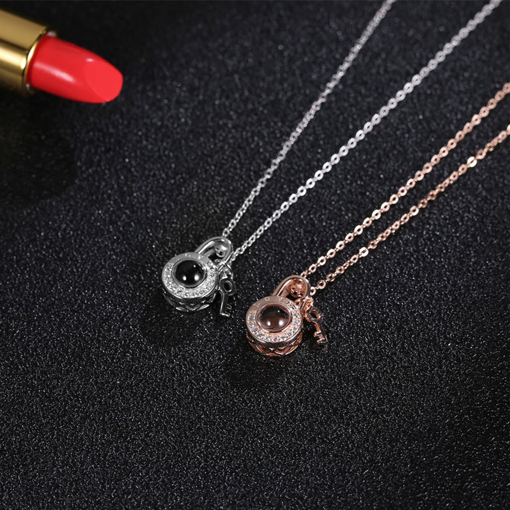 Personalized Photo Name Projection Lock Key Couple Necklace New Custom Pendant Necklaces - MERGE.DAY.1.FREESTYLE