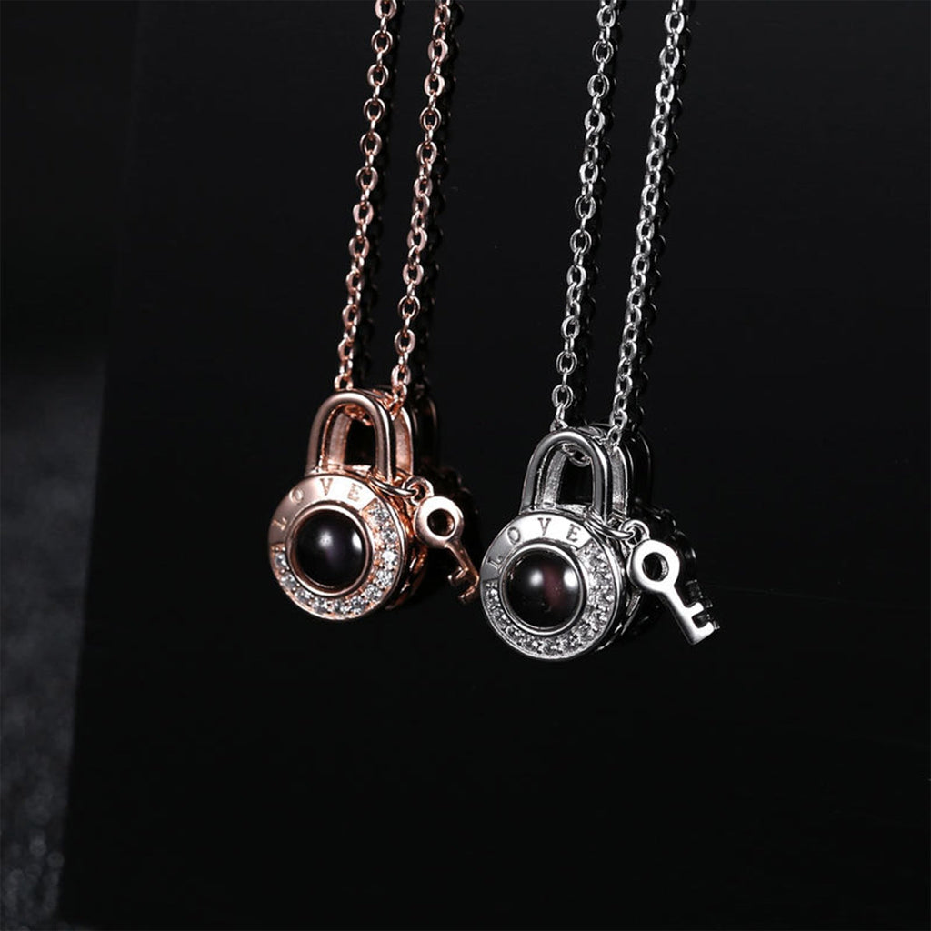 Personalized Photo Name Projection Lock Key Couple Necklace New Custom Pendant Necklaces - MERGE.DAY.1.FREESTYLE