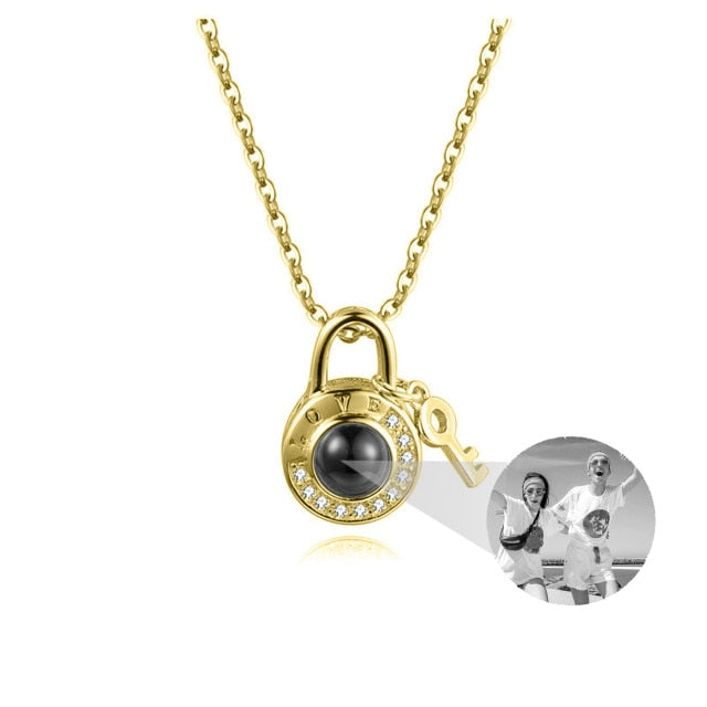 Personalized Photo Name Projection Lock Key Couple Necklace New Custom Pendant Necklaces - MERGE.DAY.1.FREESTYLE