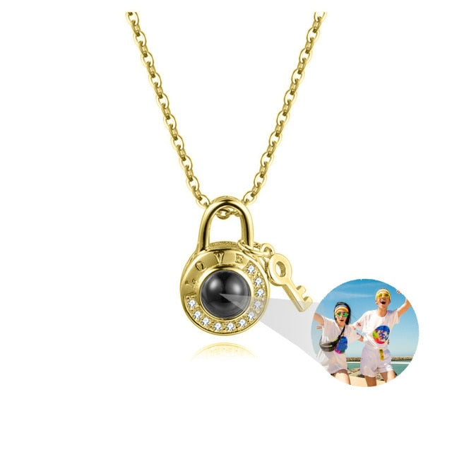 Personalized Photo Name Projection Lock Key Couple Necklace New Custom Pendant Necklaces - MERGE.DAY.1.FREESTYLE