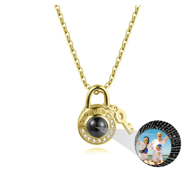 Personalized Photo Name Projection Lock Key Couple Necklace New Custom Pendant Necklaces - MERGE.DAY.1.FREESTYLE