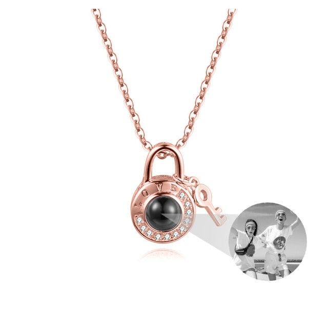 Personalized Photo Name Projection Lock Key Couple Necklace New Custom Pendant Necklaces - MERGE.DAY.1.FREESTYLE