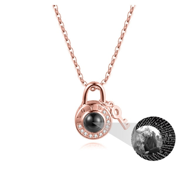 Personalized Photo Name Projection Lock Key Couple Necklace New Custom Pendant Necklaces - MERGE.DAY.1.FREESTYLE