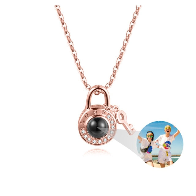 Personalized Photo Name Projection Lock Key Couple Necklace New Custom Pendant Necklaces - MERGE.DAY.1.FREESTYLE