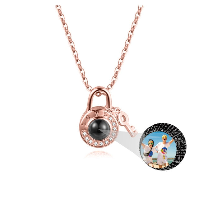 Personalized Photo Name Projection Lock Key Couple Necklace New Custom Pendant Necklaces - MERGE.DAY.1.FREESTYLE