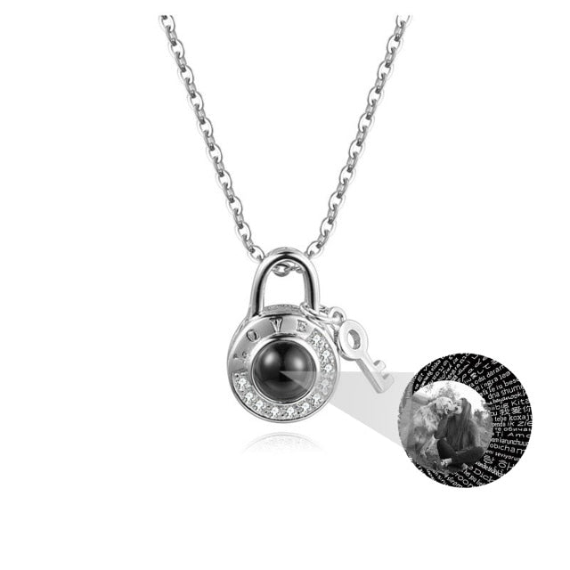 Personalized Photo Name Projection Lock Key Couple Necklace New Custom Pendant Necklaces - MERGE.DAY.1.FREESTYLE
