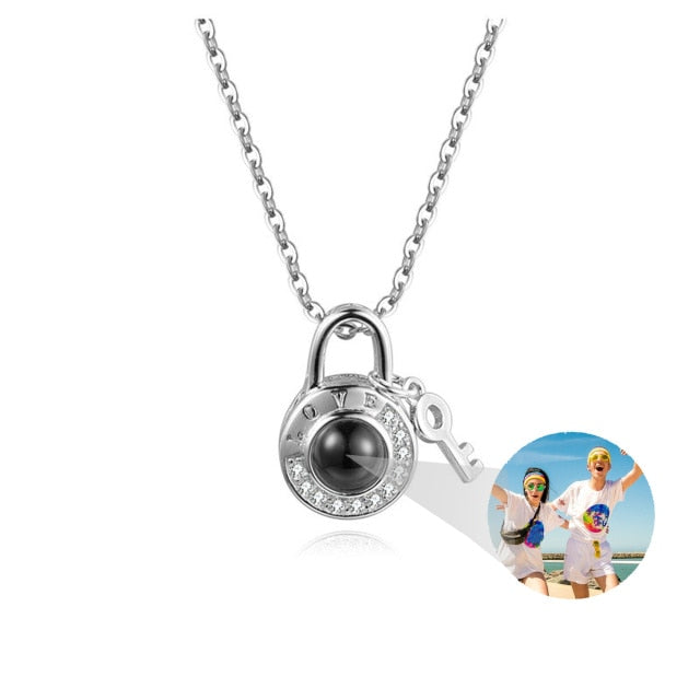 Personalized Photo Name Projection Lock Key Couple Necklace New Custom Pendant Necklaces - MERGE.DAY.1.FREESTYLE
