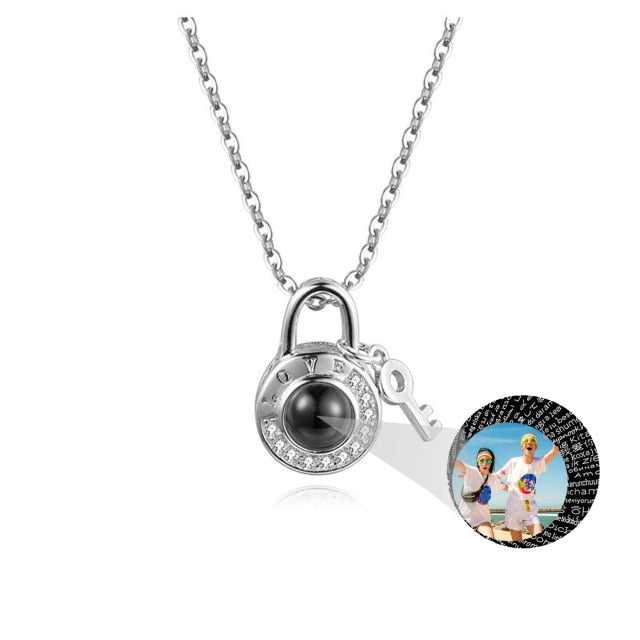 Personalized Photo Name Projection Lock Key Couple Necklace New Custom Pendant Necklaces - MERGE.DAY.1.FREESTYLE