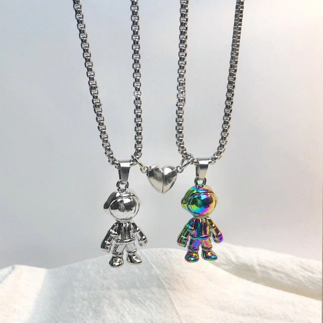 2pc/set Magnet Attracts Couple Necklace Spaceman Charm Jewelry Lover Distance Gift - MERGE.DAY.1.FREESTYLE