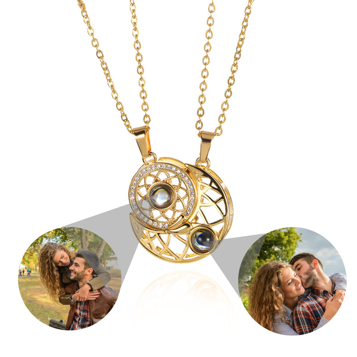 2pcs Personalized Sun Moon Couple Necklace Customized Photo Projection Pendant - MERGE.DAY.1.FREESTYLE
