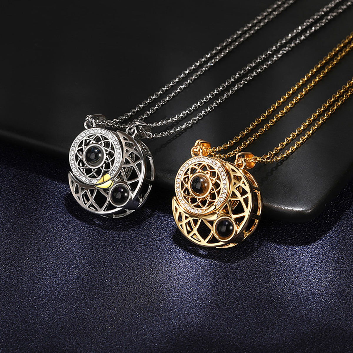 2pcs Personalized Sun Moon Couple Necklace Customized Photo Projection Pendant - MERGE.DAY.1.FREESTYLE