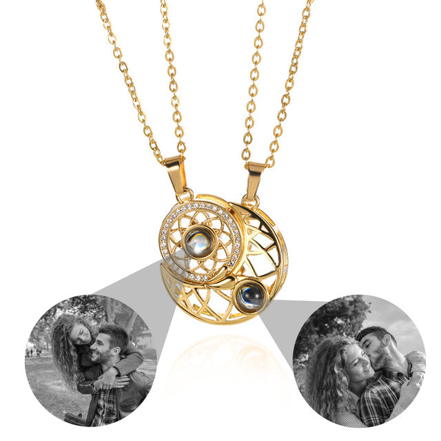2pcs Personalized Sun Moon Couple Necklace Customized Photo Projection Pendant - MERGE.DAY.1.FREESTYLE