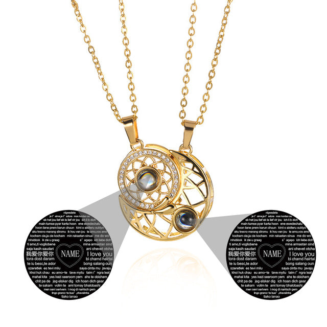 2pcs Personalized Sun Moon Couple Necklace Customized Photo Projection Pendant - MERGE.DAY.1.FREESTYLE