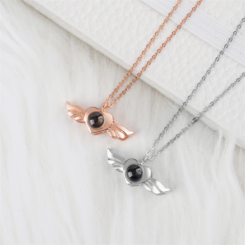 Personalized Heart Wing Projection Pendant Custom Photo Necklace - MERGE.DAY.1.FREESTYLE
