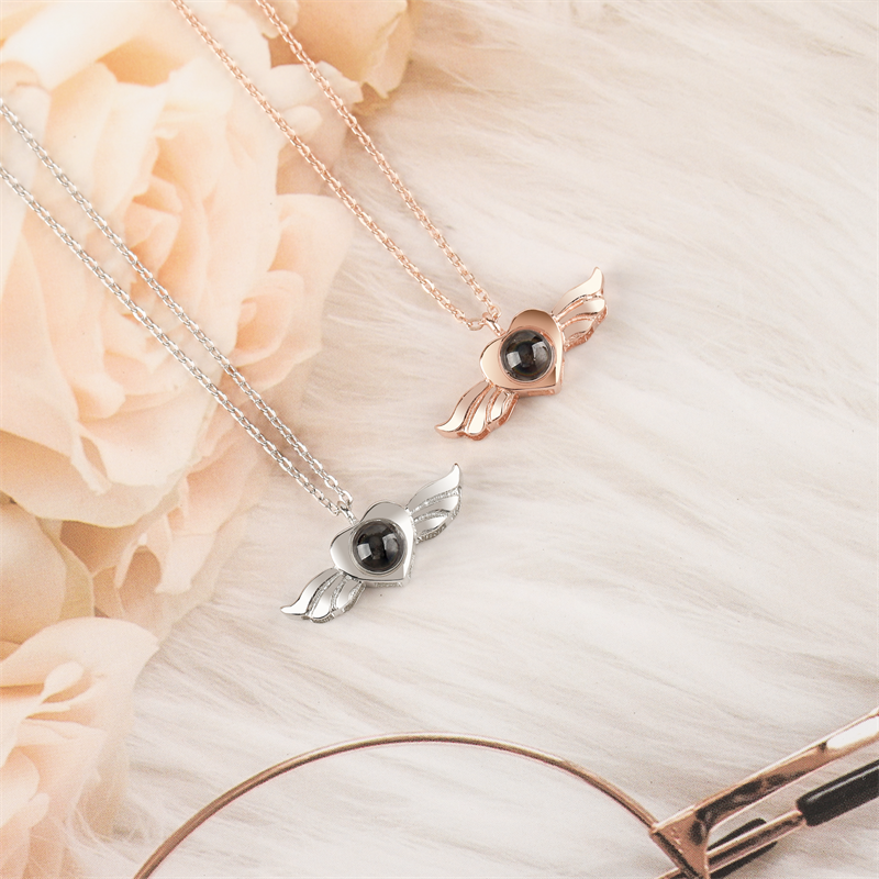 Personalized Heart Wing Projection Pendant Custom Photo Necklace - MERGE.DAY.1.FREESTYLE