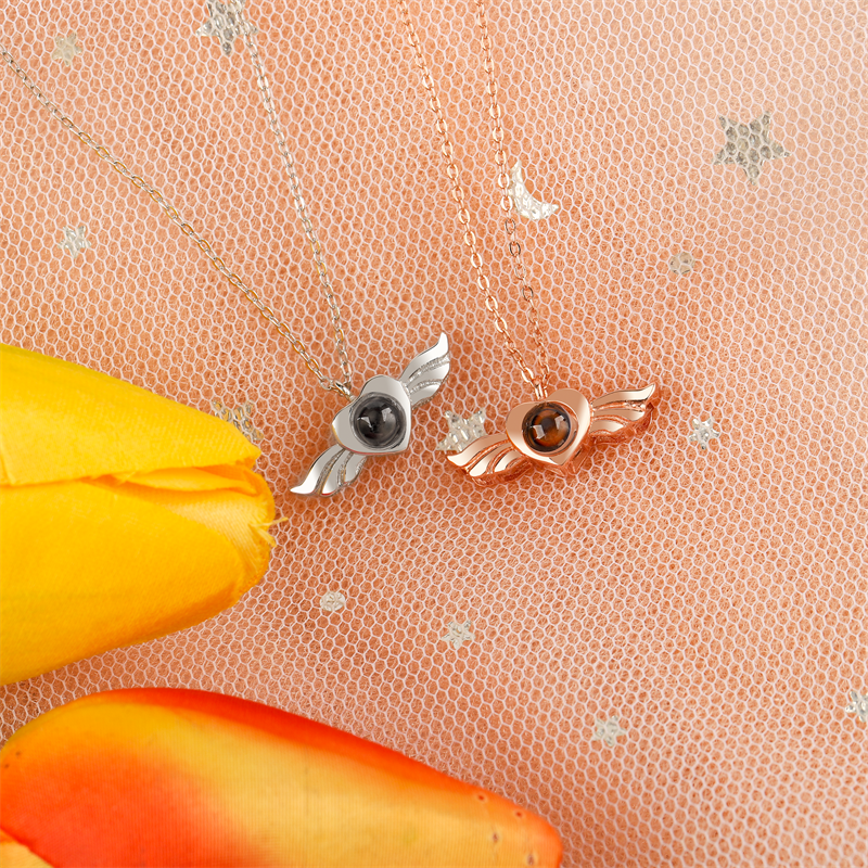Personalized Heart Wing Projection Pendant Custom Photo Necklace - MERGE.DAY.1.FREESTYLE