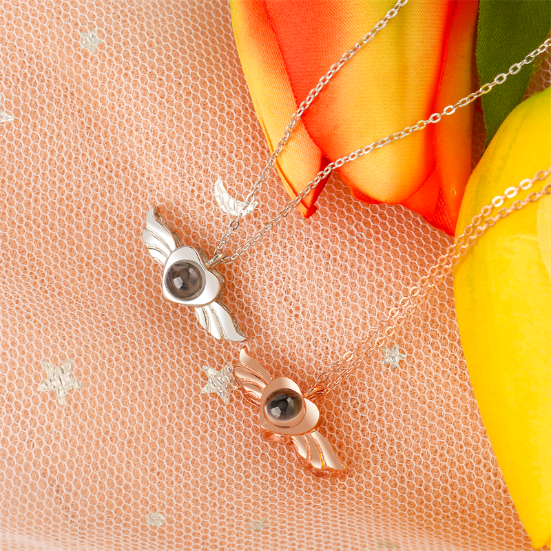 Personalized Heart Wing Projection Pendant Custom Photo Necklace - MERGE.DAY.1.FREESTYLE