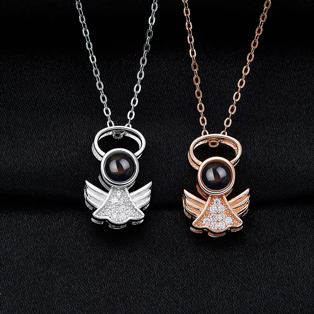 Personalized Angel Necklace With Wings Custom Projection Name Photo Pendant Necklaces - MERGE.DAY.1.FREESTYLE