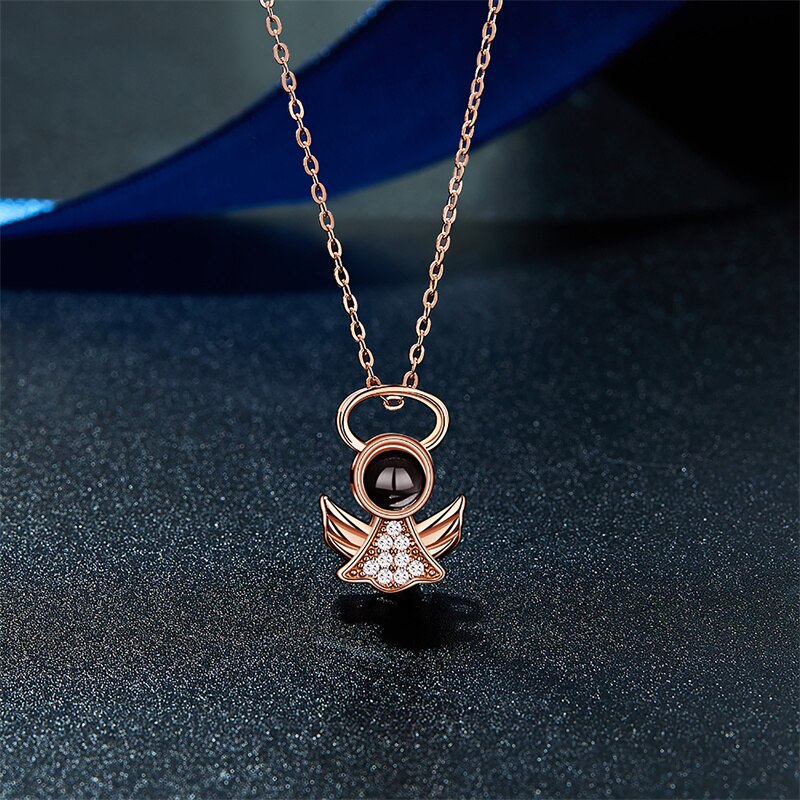 Personalized Angel Necklace With Wings Custom Projection Name Photo Pendant Necklaces - MERGE.DAY.1.FREESTYLE