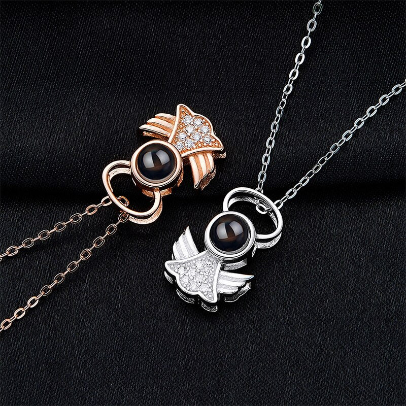 Personalized Angel Necklace With Wings Custom Projection Name Photo Pendant Necklaces - MERGE.DAY.1.FREESTYLE