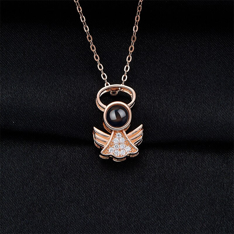 Personalized Angel Necklace With Wings Custom Projection Name Photo Pendant Necklaces - MERGE.DAY.1.FREESTYLE