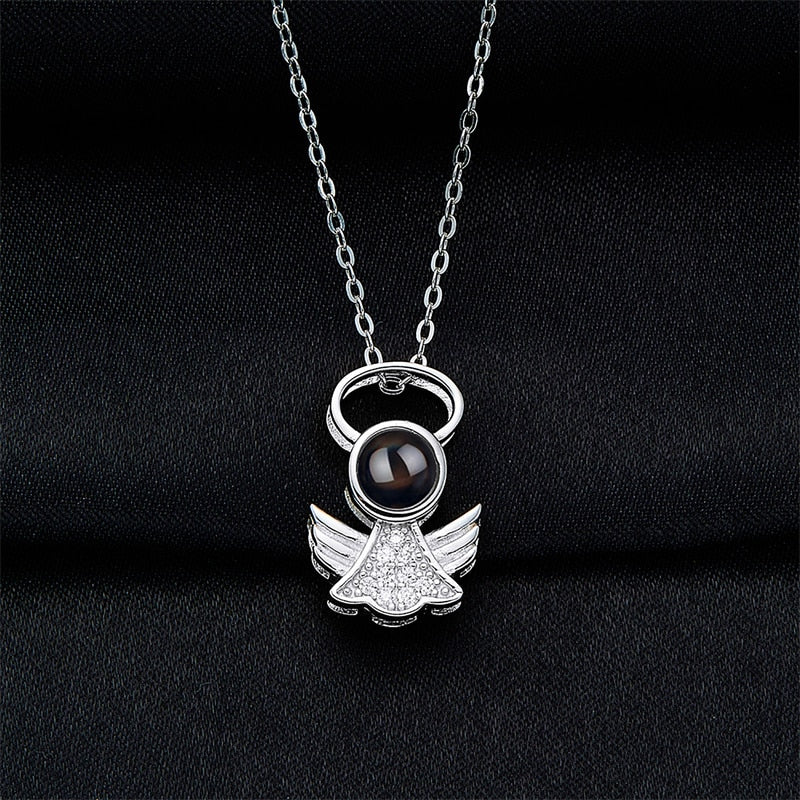 Personalized Angel Necklace With Wings Custom Projection Name Photo Pendant Necklaces - MERGE.DAY.1.FREESTYLE