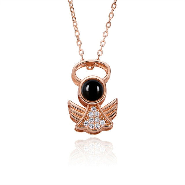 Personalized Angel Necklace With Wings Custom Projection Name Photo Pendant Necklaces - MERGE.DAY.1.FREESTYLE