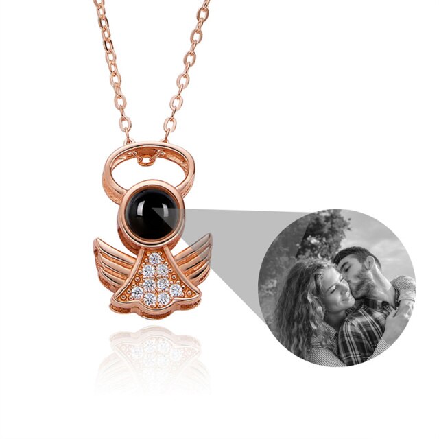 Personalized Angel Necklace With Wings Custom Projection Name Photo Pendant Necklaces - MERGE.DAY.1.FREESTYLE
