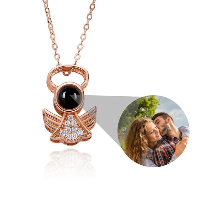 Personalized Angel Necklace With Wings Custom Projection Name Photo Pendant Necklaces - MERGE.DAY.1.FREESTYLE