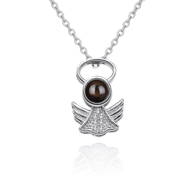 Personalized Angel Necklace With Wings Custom Projection Name Photo Pendant Necklaces - MERGE.DAY.1.FREESTYLE