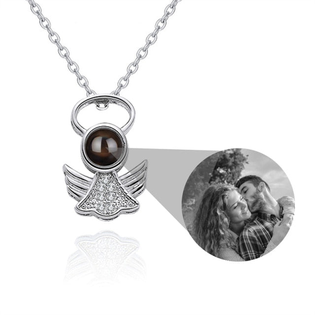 Personalized Angel Necklace With Wings Custom Projection Name Photo Pendant Necklaces - MERGE.DAY.1.FREESTYLE
