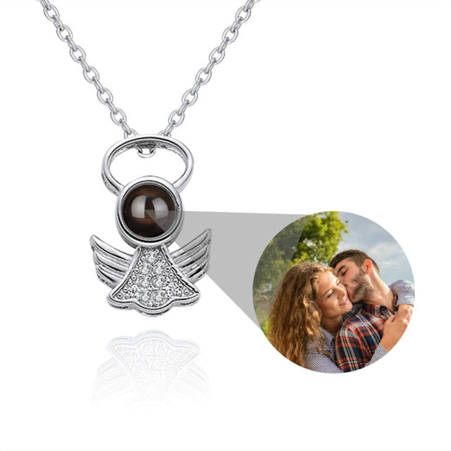 Personalized Angel Necklace With Wings Custom Projection Name Photo Pendant Necklaces - MERGE.DAY.1.FREESTYLE