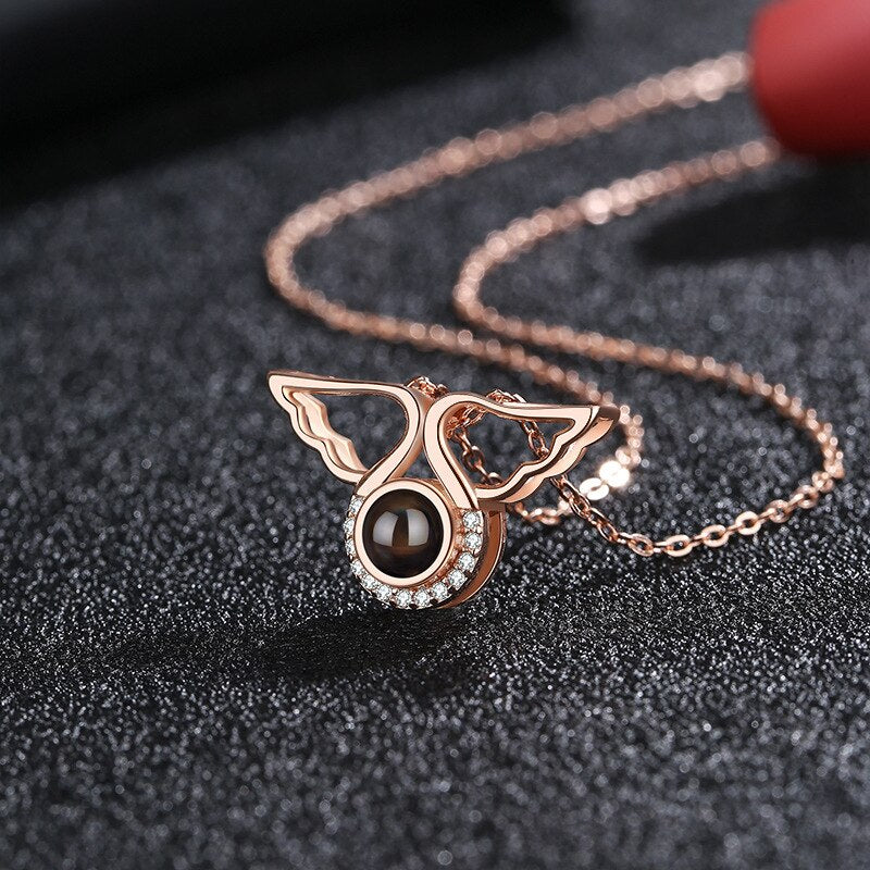 Custom Angel Wing Round Projection Necklace Personalized Photo Projection Name Necklaces - MERGE.DAY.1.FREESTYLE