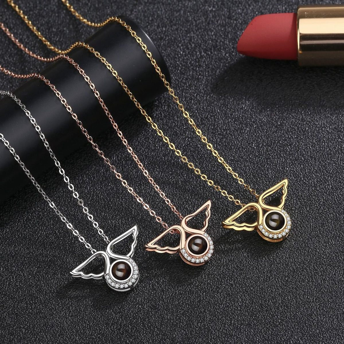Custom Angel Wing Round Projection Necklace Personalized Photo Projection Name Necklaces - MERGE.DAY.1.FREESTYLE