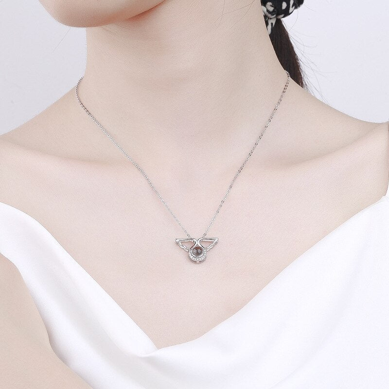 Custom Angel Wing Round Projection Necklace Personalized Photo Projection Name Necklaces - MERGE.DAY.1.FREESTYLE