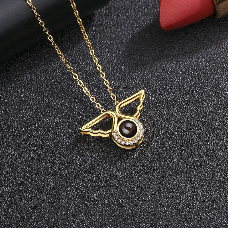 Custom Angel Wing Round Projection Necklace Personalized Photo Projection Name Necklaces - MERGE.DAY.1.FREESTYLE