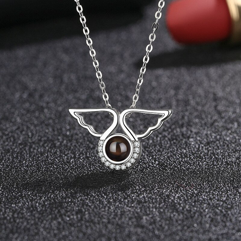 Custom Angel Wing Round Projection Necklace Personalized Photo Projection Name Necklaces - MERGE.DAY.1.FREESTYLE