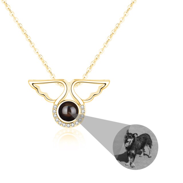 Custom Angel Wing Round Projection Necklace Personalized Photo Projection Name Necklaces - MERGE.DAY.1.FREESTYLE