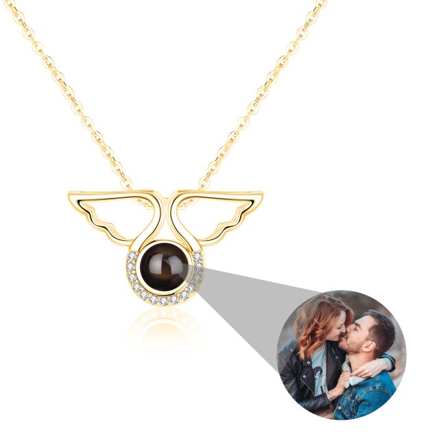Custom Angel Wing Round Projection Necklace Personalized Photo Projection Name Necklaces - MERGE.DAY.1.FREESTYLE