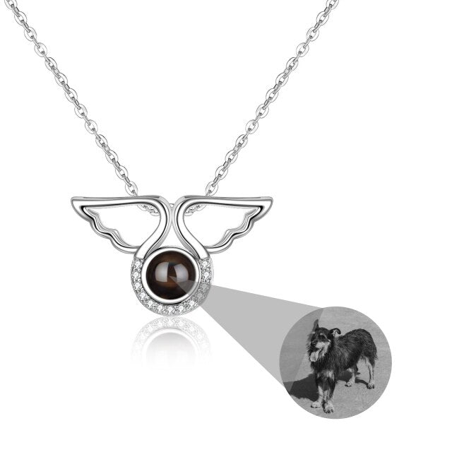 Custom Angel Wing Round Projection Necklace Personalized Photo Projection Name Necklaces - MERGE.DAY.1.FREESTYLE