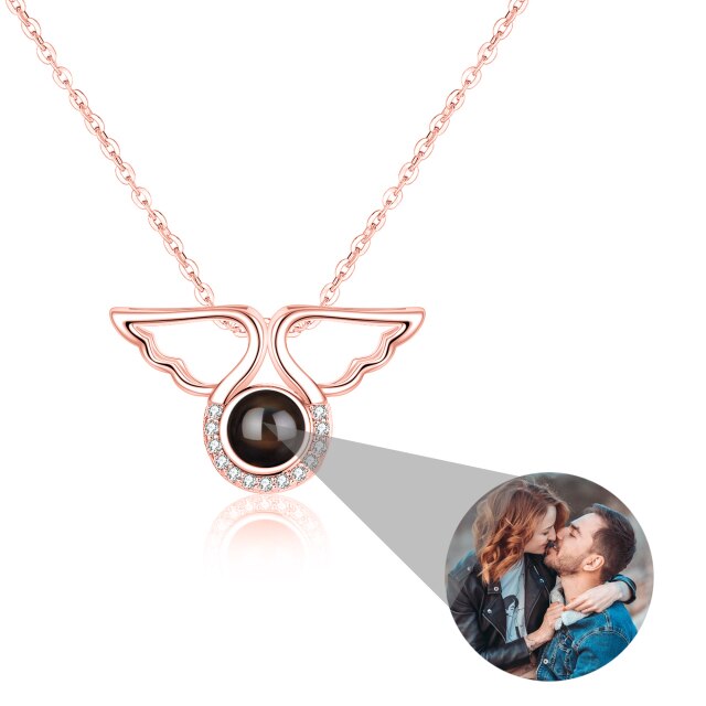 Custom Angel Wing Round Projection Necklace Personalized Photo Projection Name Necklaces - MERGE.DAY.1.FREESTYLE