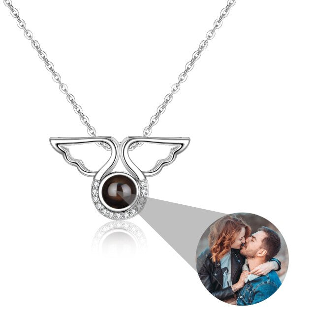 Custom Angel Wing Round Projection Necklace Personalized Photo Projection Name Necklaces - MERGE.DAY.1.FREESTYLE