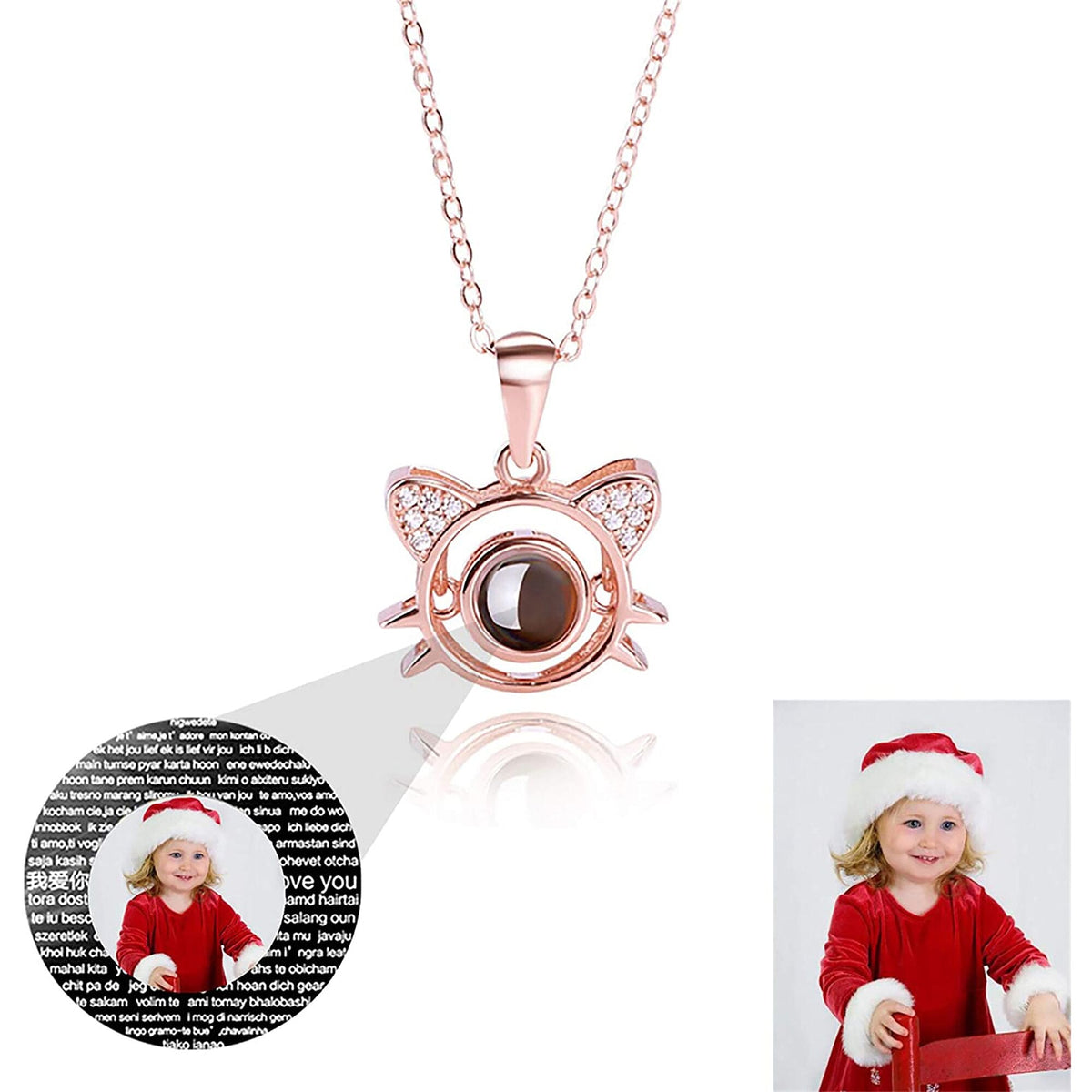 Cute Cat Shaped Projection Pendant Personalized Custom Photo Name Necklace - MERGE.DAY.1.FREESTYLE