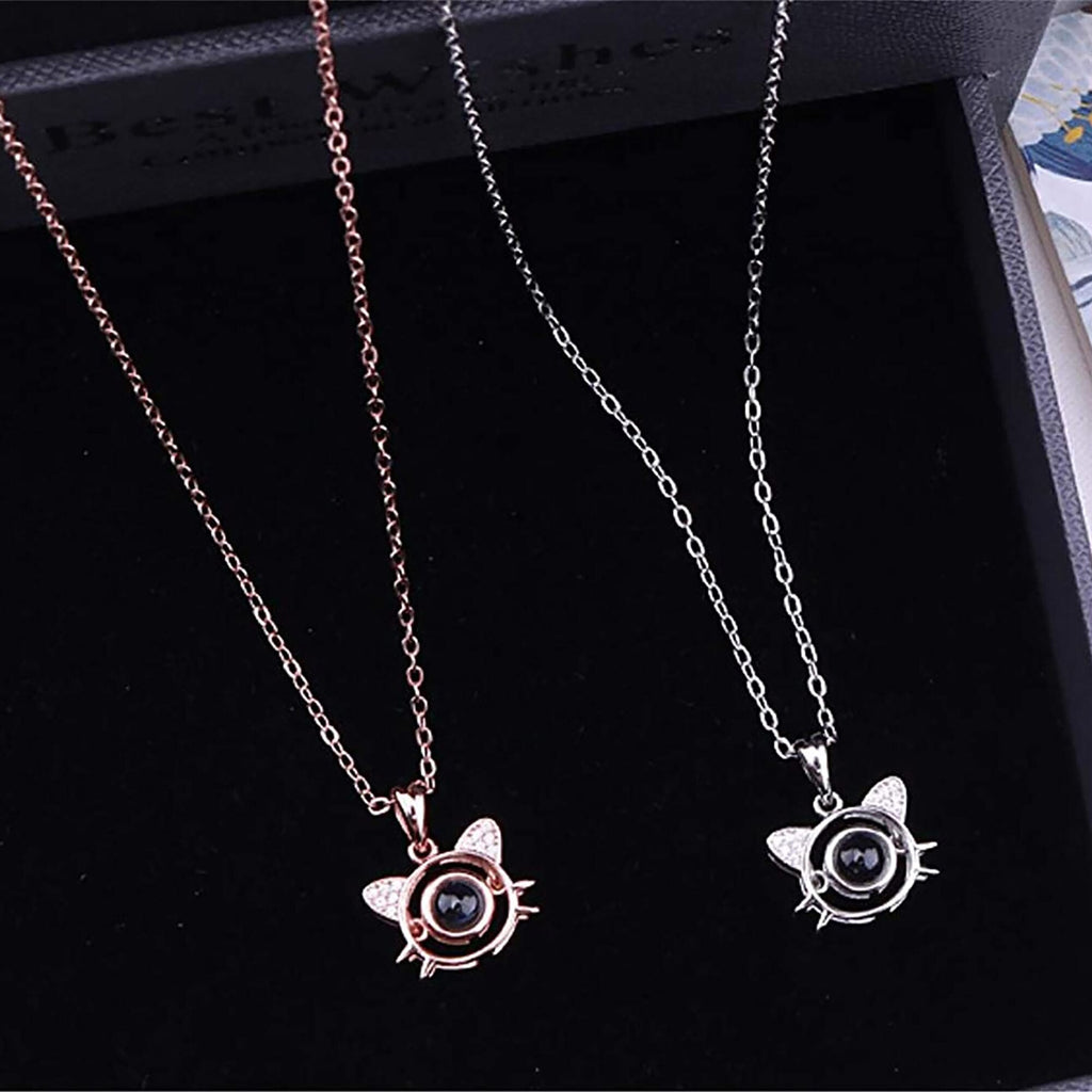 Cute Cat Shaped Projection Pendant Personalized Custom Photo Name Necklace - MERGE.DAY.1.FREESTYLE