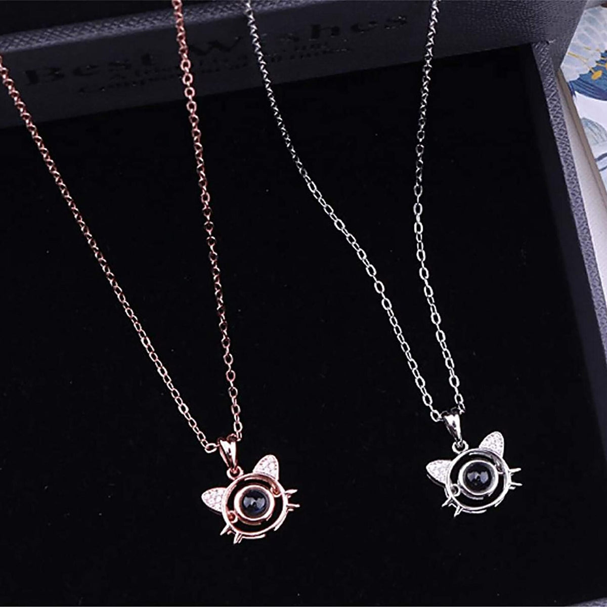 Cute Cat Shaped Projection Pendant Personalized Custom Photo Name Necklace - MERGE.DAY.1.FREESTYLE