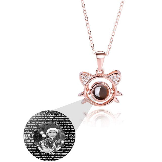 Cute Cat Shaped Projection Pendant Personalized Custom Photo Name Necklace - MERGE.DAY.1.FREESTYLE