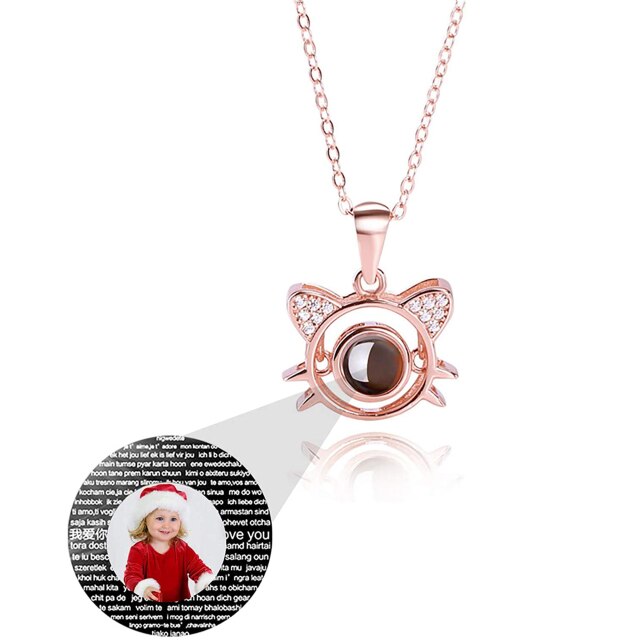 Cute Cat Shaped Projection Pendant Personalized Custom Photo Name Necklace - MERGE.DAY.1.FREESTYLE