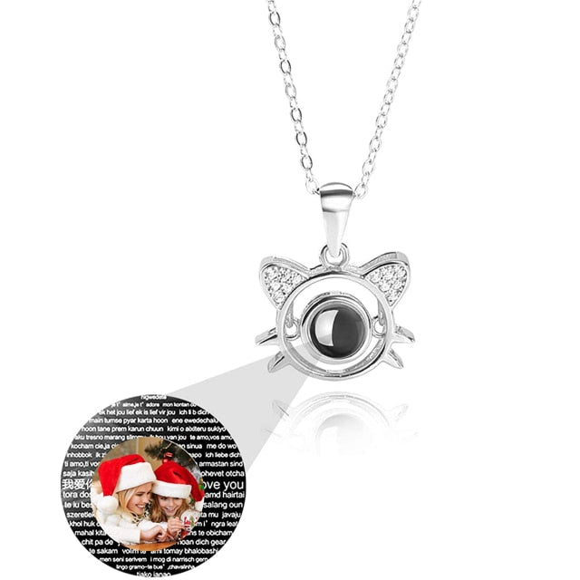 Cute Cat Shaped Projection Pendant Personalized Custom Photo Name Necklace - MERGE.DAY.1.FREESTYLE