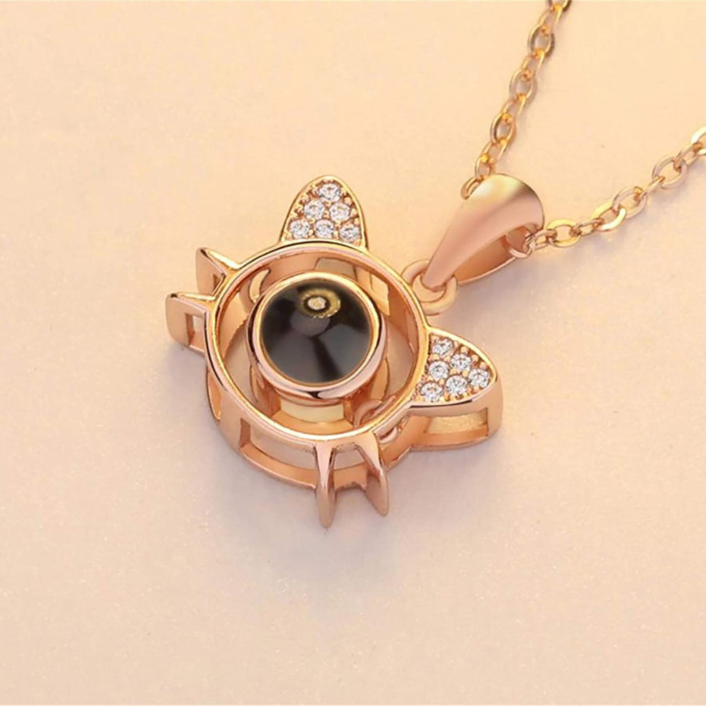 Cute Cat Shaped Projection Pendant Personalized Custom Photo Name Necklace - MERGE.DAY.1.FREESTYLE